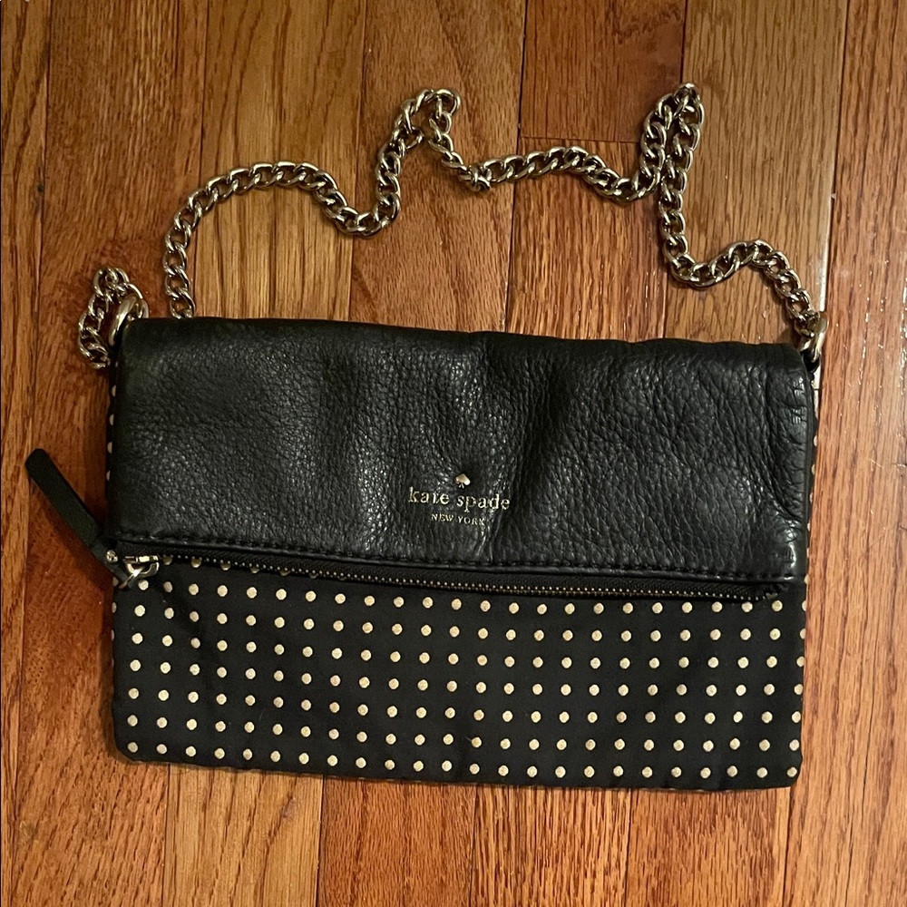 Kate Spade Black and Gold Polka Dot Clutch